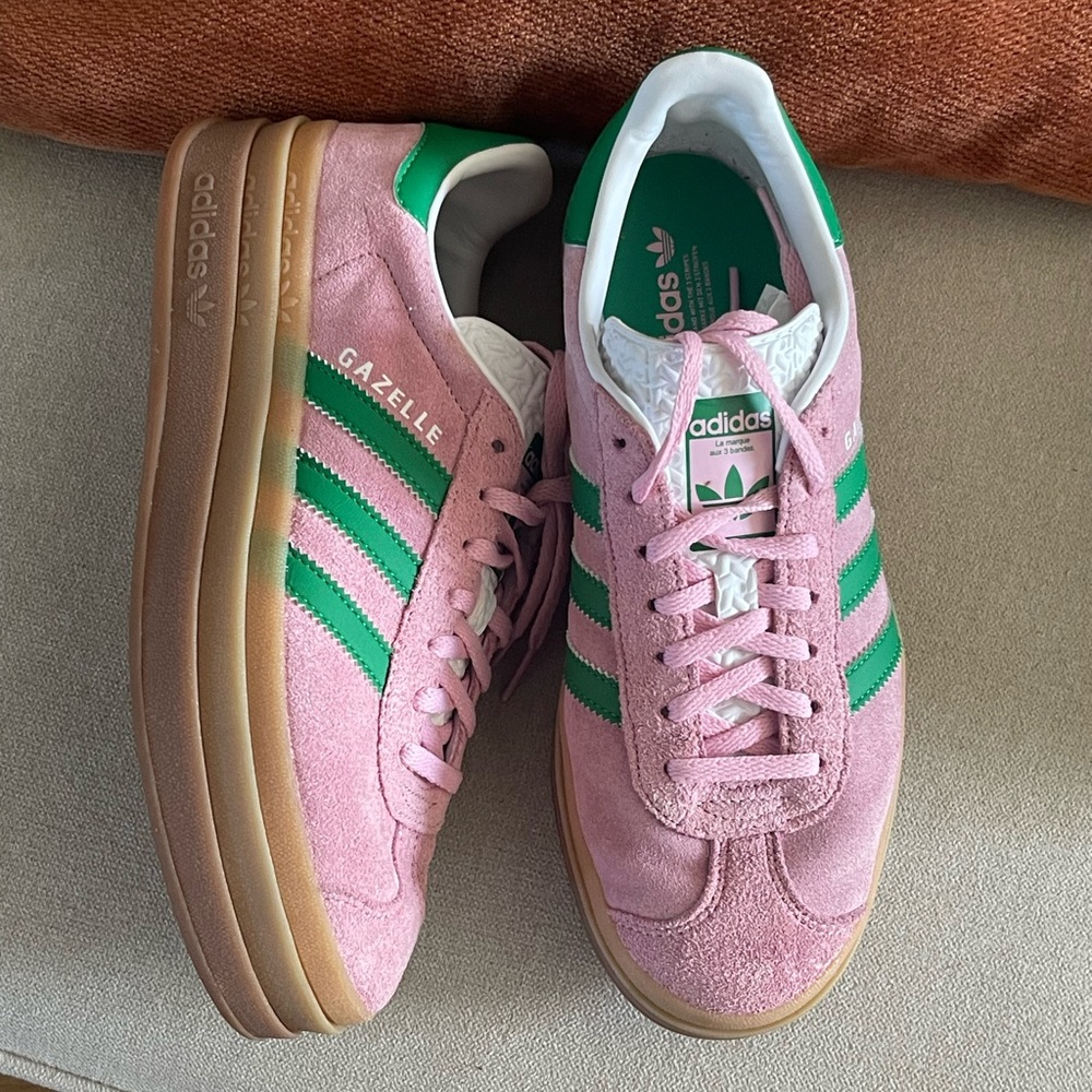 Adidas Women's Gazelle Pink and Green Sneakers